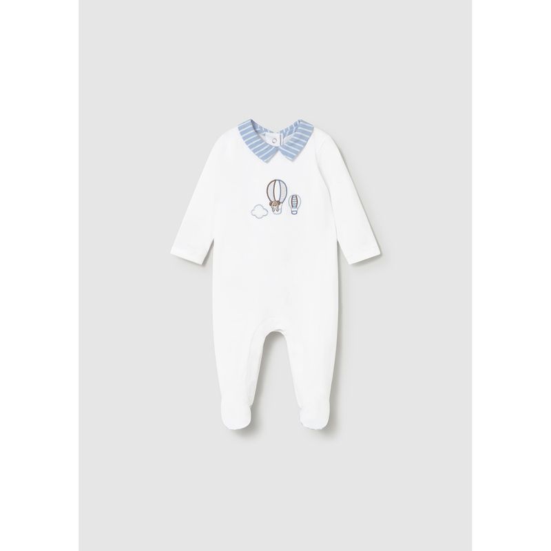 WHITE SLEEPER BLUE STRIPE COLLAR BALLOON EMBROIDRY / 1742-077