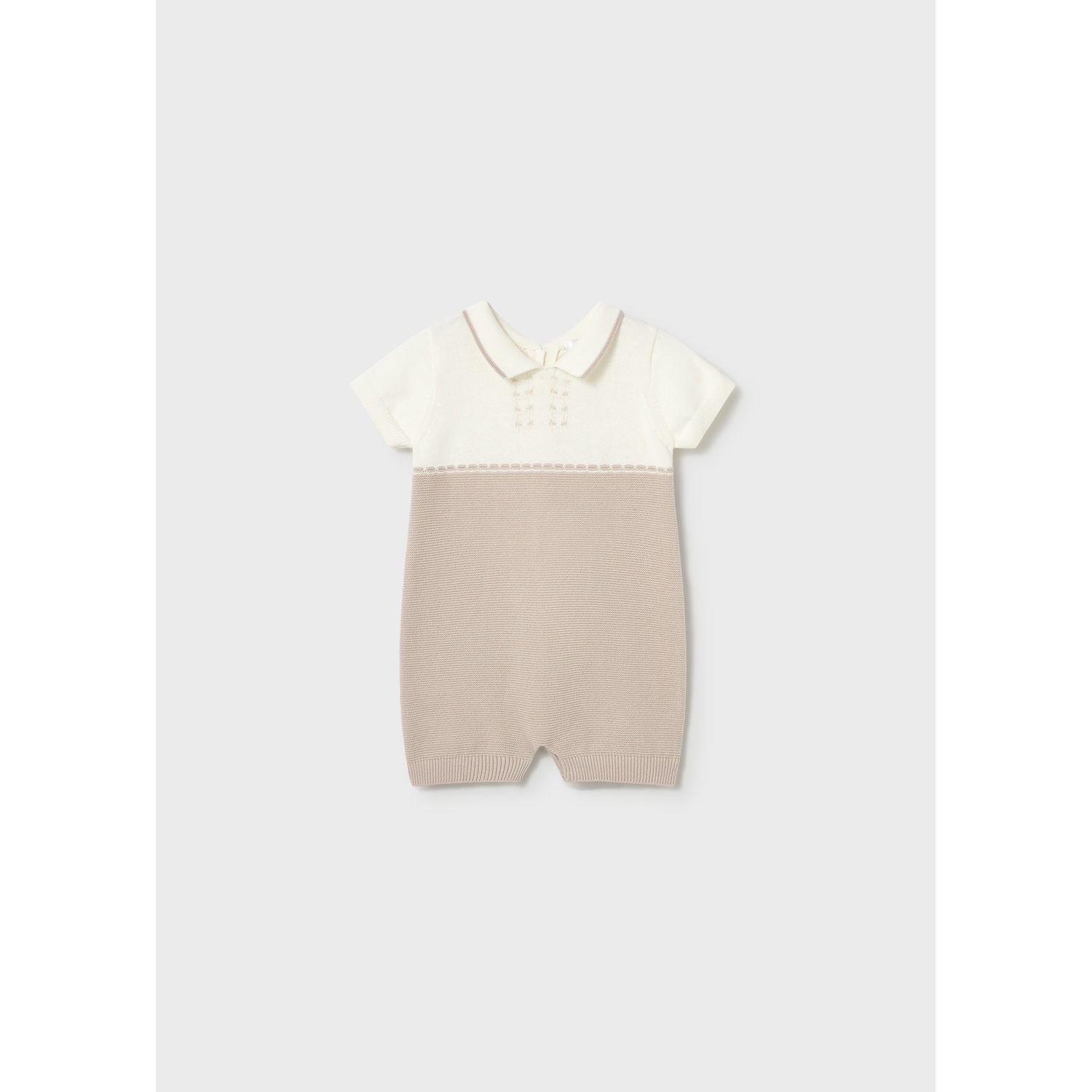 CREAM & TAUPE KNIT SHORT ROMPER / 1603-060