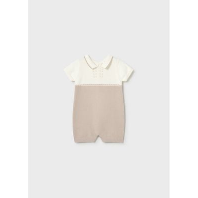 CREAM & TAUPE KNIT SHORT ROMPER / 1603-060