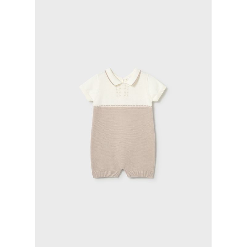 CREAM & TAUPE KNIT SHORT ROMPER / 1603-060