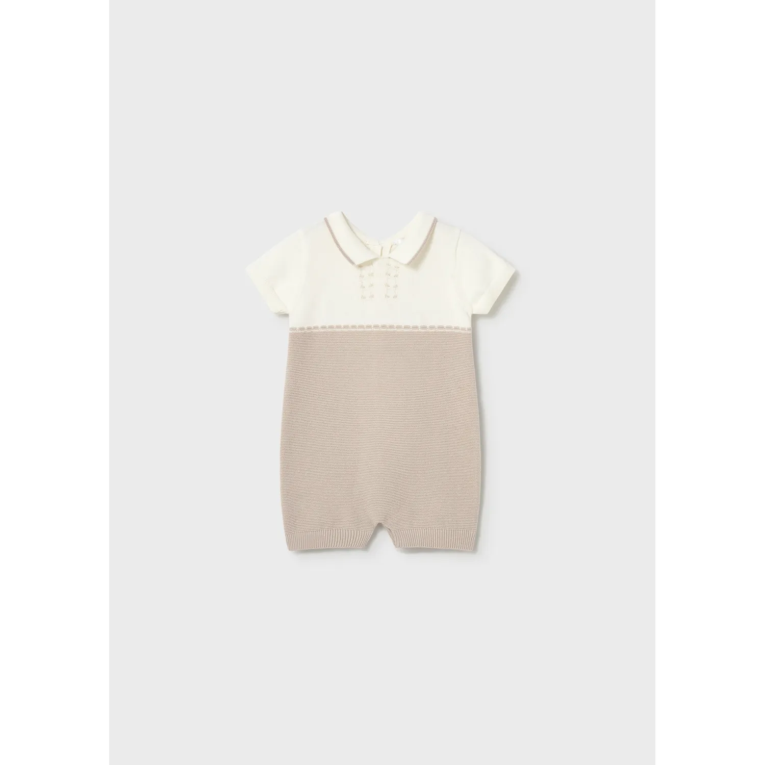 CREAM & TAUPE KNIT SHORT ROMPER / 1603-060