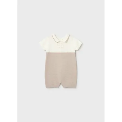 CREAM & TAUPE KNIT SHORT ROMPER / 1603-060