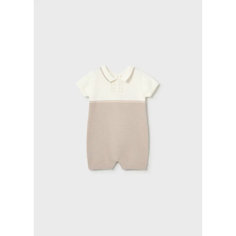 CREAM & TAUPE KNIT SHORT ROMPER / 1603-060