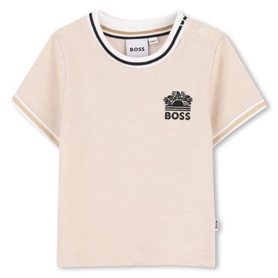 TAUPE TSHIRT SHORT SLEEVE BLACK BOSS EMBROIDERY / J52888-249