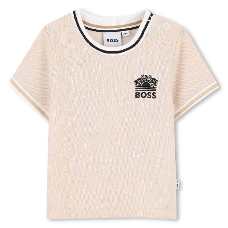 TAUPE TSHIRT SHORT SLEEVE BLACK BOSS EMBROIDERY / J52888-249