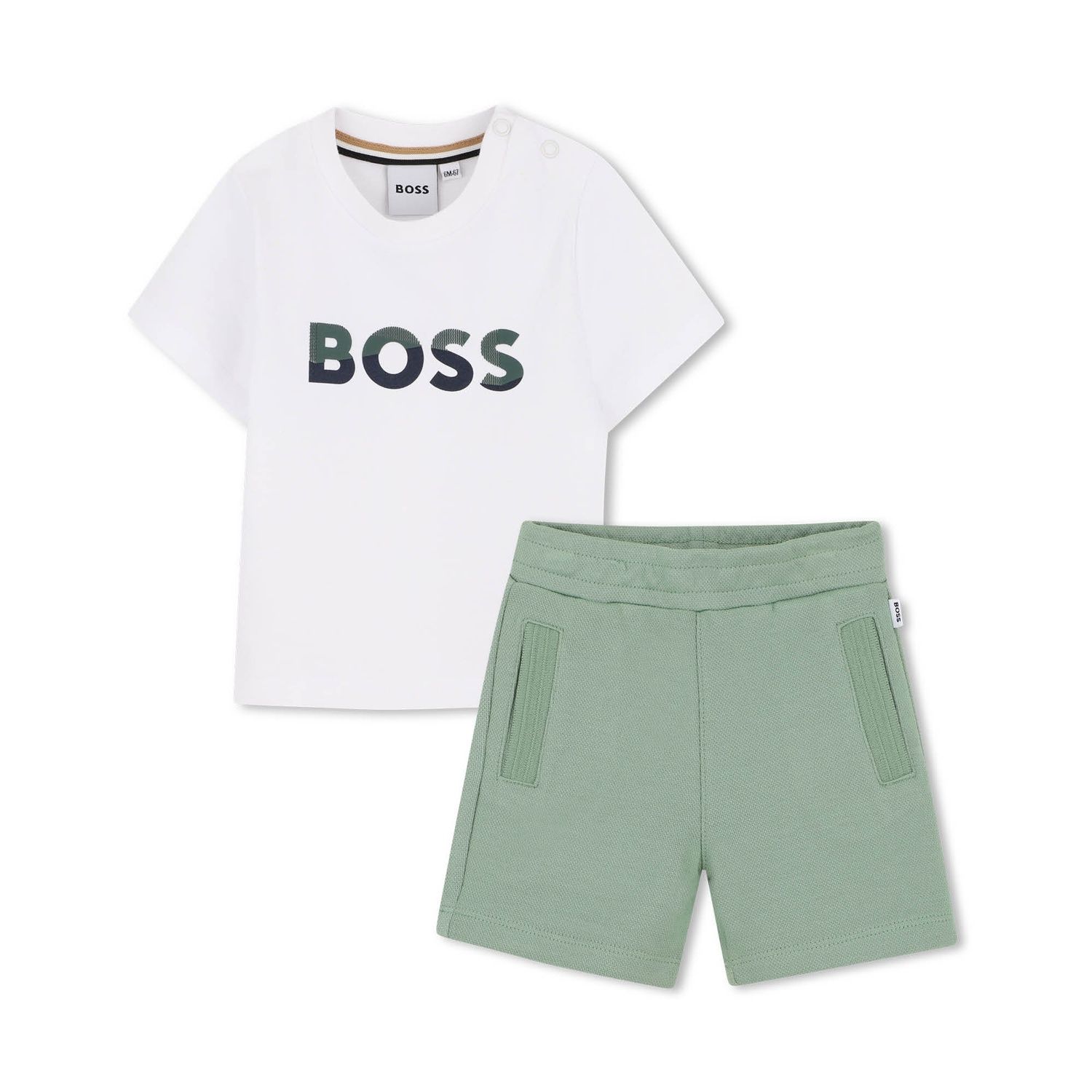 2PC GREEN & WHITE SHORT SET BOSS LOGO / J52851-64U