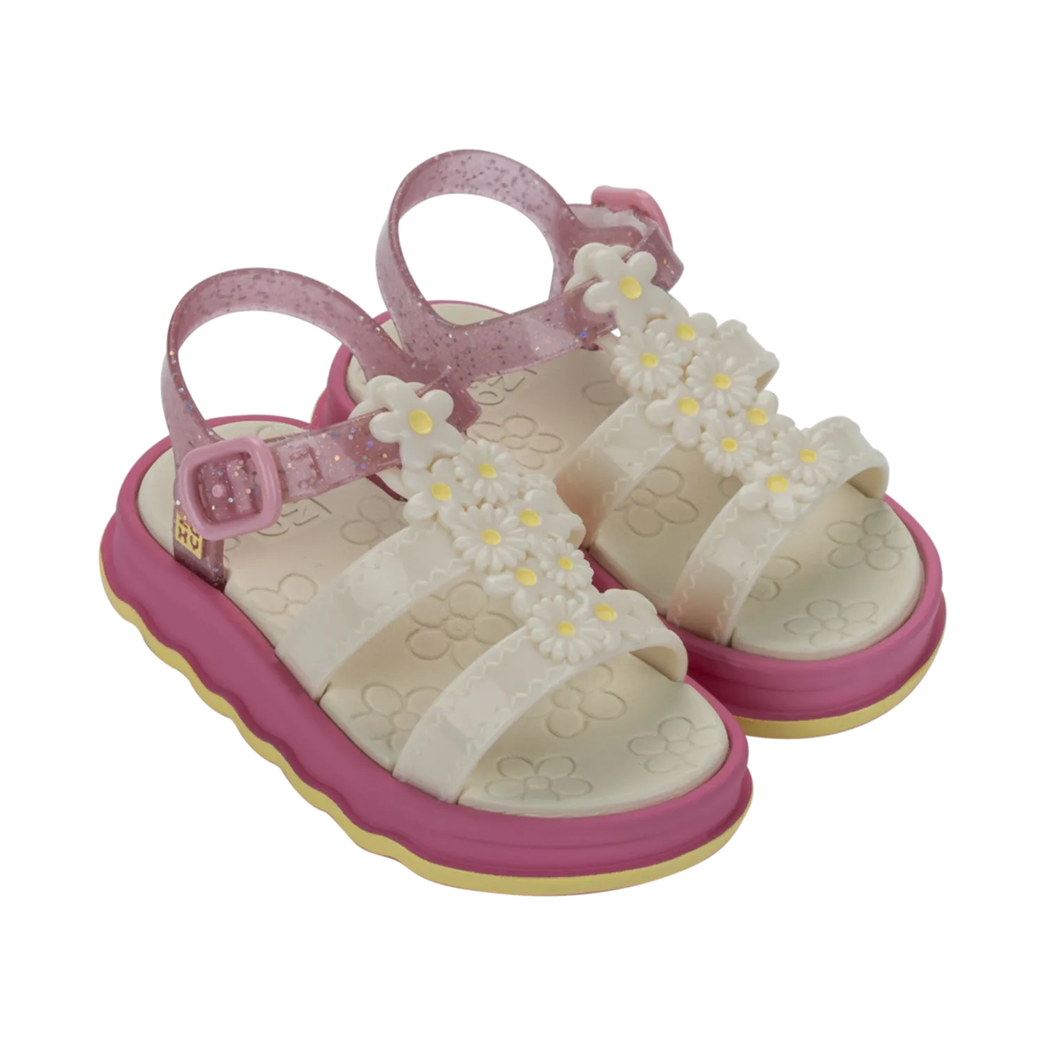 OFF WHITE BABY SANDAL GARDEN PINK TRIM FLOWER STRAP / 19224-BP497