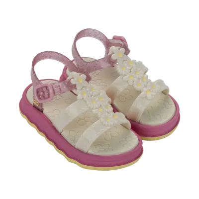 OFF WHITE BABY SANDAL GARDEN PINK TRIM FLOWER STRAP / 19224-BP497