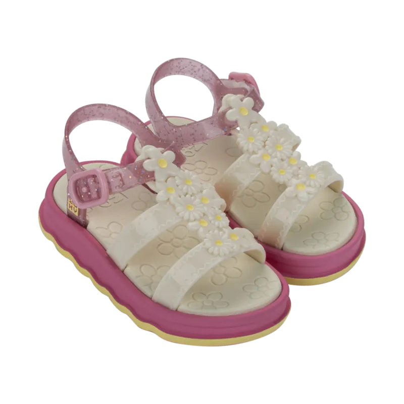 OFF WHITE BABY SANDAL GARDEN PINK TRIM FLOWER STRAP / 19224-BP497