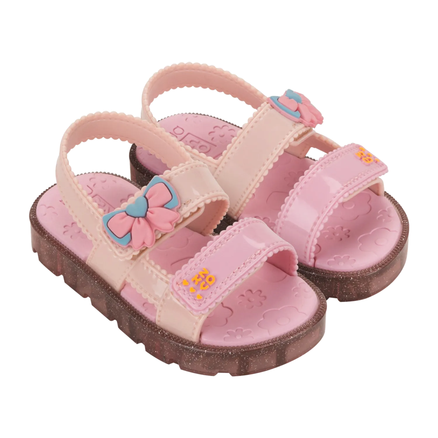 LIGHT PINK /BEIGE BABY SANDAL VELCRO FLOWER TRIM PLASTIC / 19167-BK985