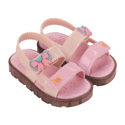 LIGHT PINK /BEIGE BABY SANDAL VELCRO FLOWER TRIM PLASTIC / 19167-BK985