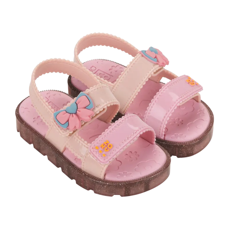 LIGHT PINK /BEIGE BABY SANDAL VELCRO FLOWER TRIM PLASTIC / 19167-BK985