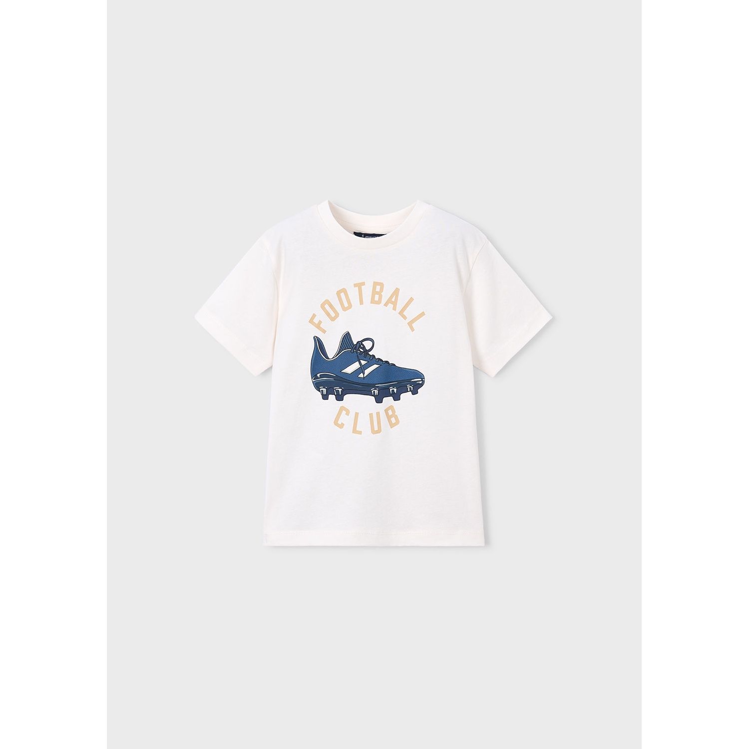 CREAM TSHIRT SHORT SLEEVE NVY FOOTBALL SHOE PRINT / 3072-062