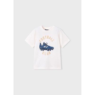 CREAM TSHIRT SHORT SLEEVE NVY FOOTBALL SHOE PRINT / 3072-062