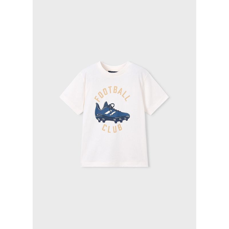 CREAM TSHIRT SHORT SLEEVE NVY FOOTBALL SHOE PRINT / 3072-062