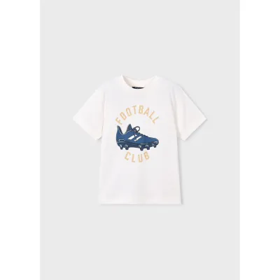 CREAM TSHIRT SHORT SLEEVE NVY FOOTBALL SHOE PRINT / 3072-062