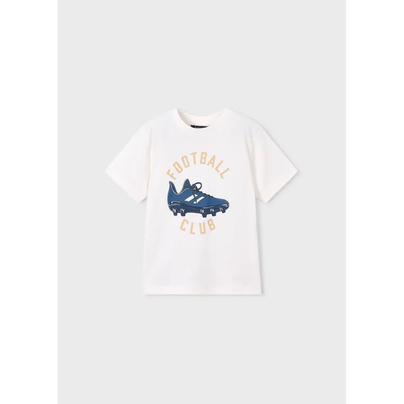 CREAM TSHIRT SHORT SLEEVE NVY FOOTBALL SHOE PRINT / 3072-062