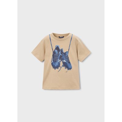 LIGHT BROWN TSHIRT NVY SOCCER PRINT SHOES SHORT SLEEVE / 3075-075