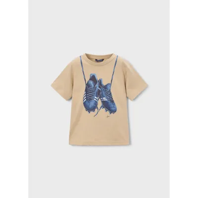 LIGHT BROWN TSHIRT NVY SOCCER PRINT SHOES SHORT SLEEVE / 3075-075
