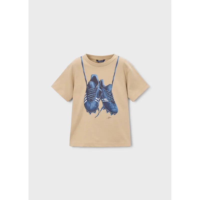 LIGHT BROWN TSHIRT NVY SOCCER PRINT SHOES SHORT SLEEVE / 3075-075