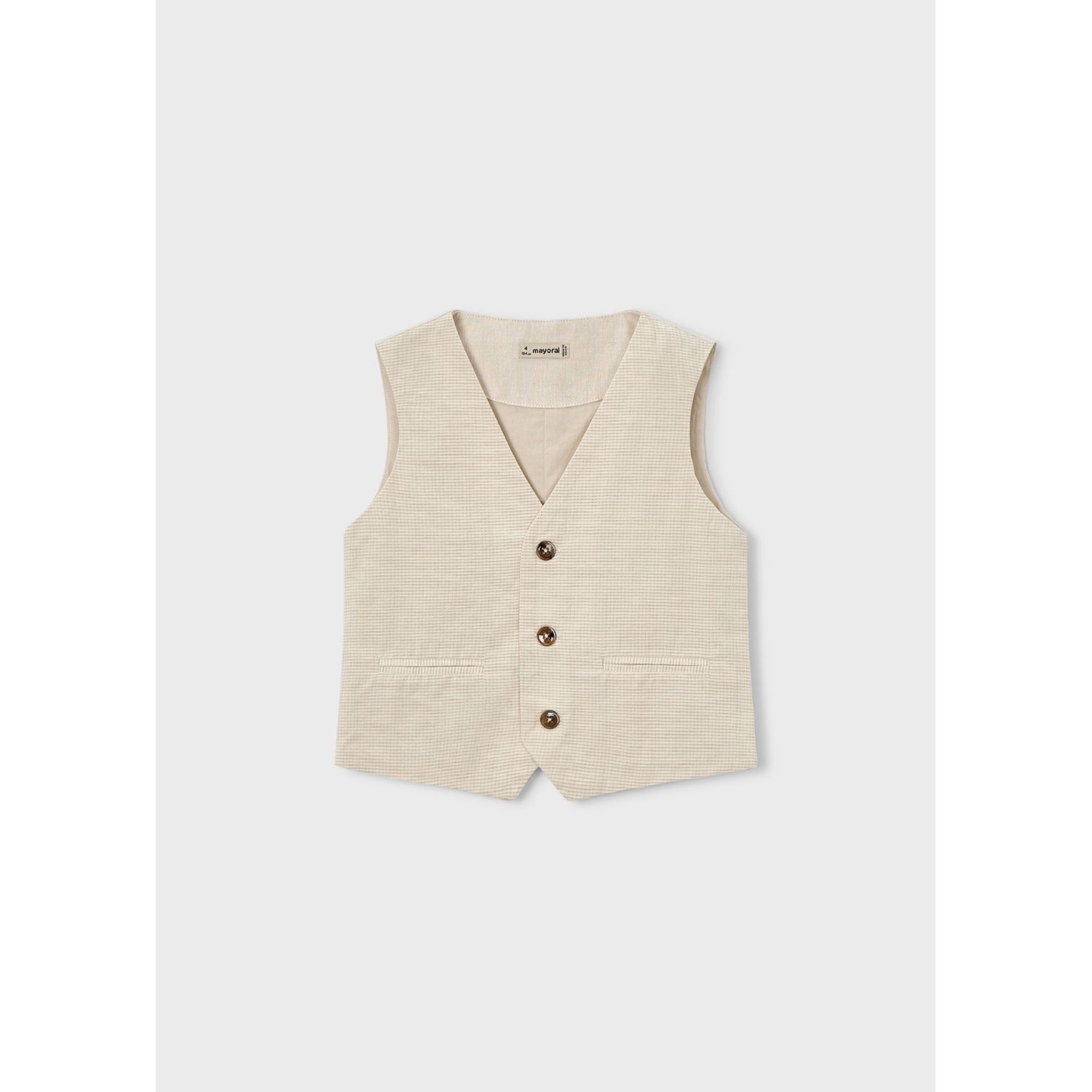 BEIGE LINEN VEST PRINTED FRONT / 3379-024