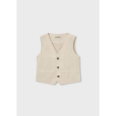 BEIGE LINEN VEST PRINTED FRONT / 3379-024
