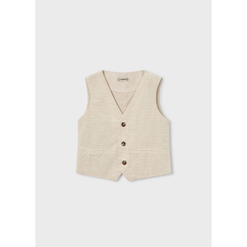 BEIGE LINEN VEST PRINTED FRONT / 3379-024