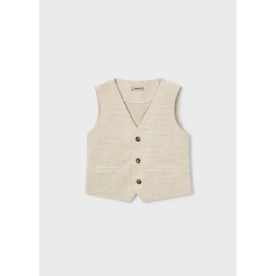 BEIGE LINEN VEST PRINTED FRONT / 3379-024