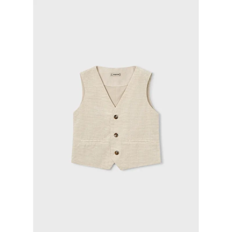 BEIGE LINEN VEST PRINTED FRONT / 3379-024