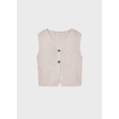 TAUPE KNIT CARDIGAN GOLD BUTTONS / 6020-029