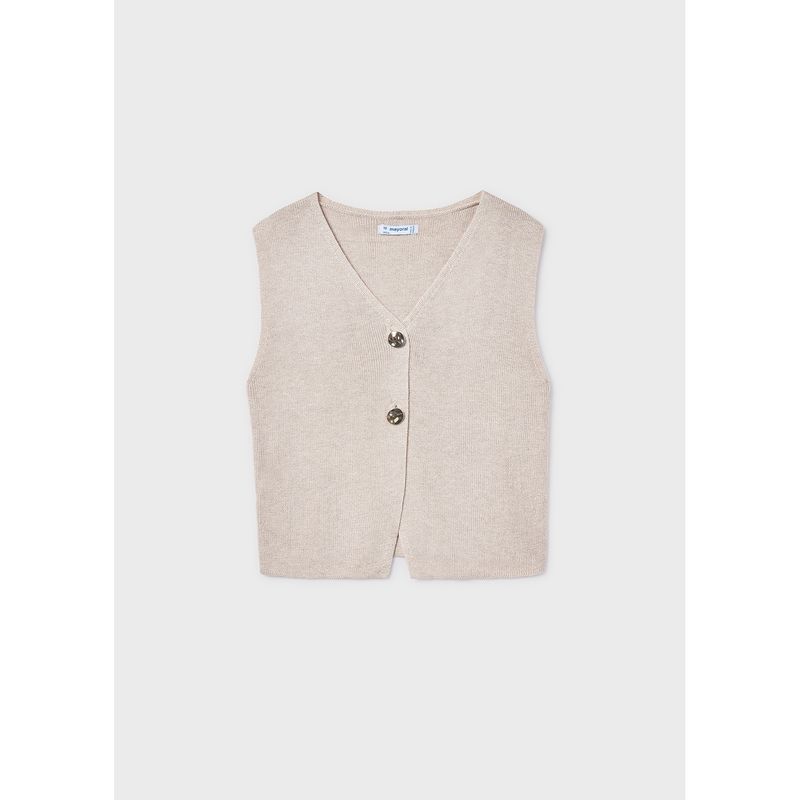 TAUPE KNIT CARDIGAN GOLD BUTTONS / 6020-029