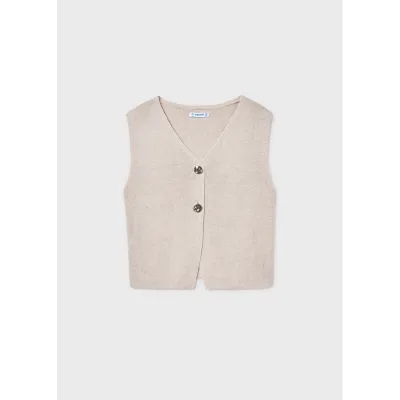 TAUPE KNIT CARDIGAN GOLD BUTTONS / 6020-029
