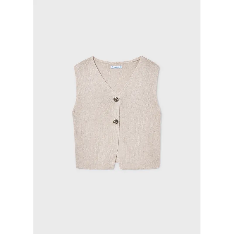TAUPE KNIT CARDIGAN GOLD BUTTONS / 6020-029