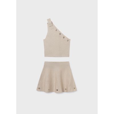2 PC GOLD SHIMMER KNIT SKIRT SET GOLD CROMET TRIM / 6918-014
