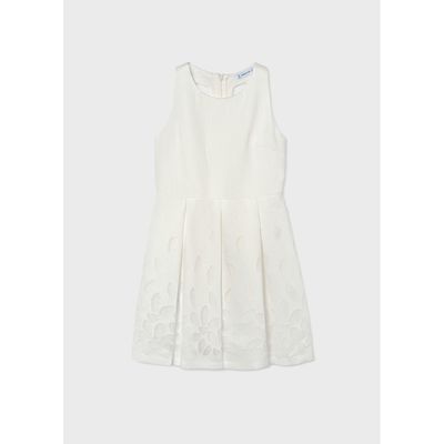 OFF WHITE DRESS SHEER LEAF PATTERN SEMI OPEN BACK / 6906-061