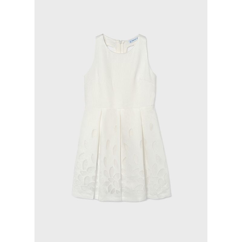 OFF WHITE DRESS SHEER LEAF PATTERN SEMI OPEN BACK / 6906-061