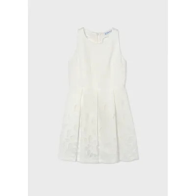 OFF WHITE DRESS SHEER LEAF PATTERN SEMI OPEN BACK / 6906-061 OFF WHITE DRESS SHEER LEAF PATTERN SEMI OPEN BACK / 6906-061