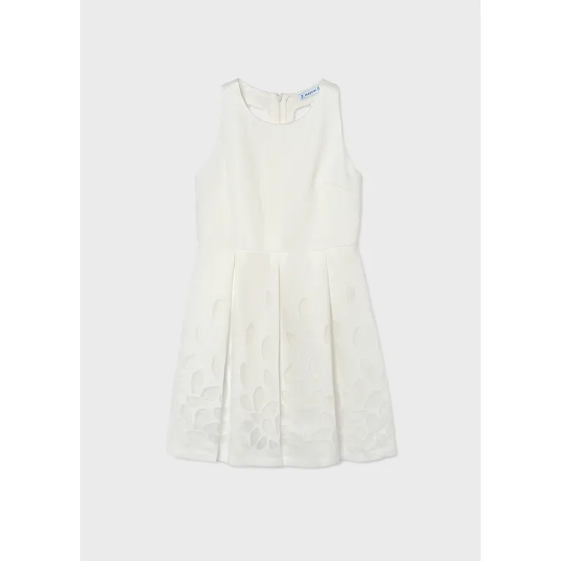 OFF WHITE DRESS SHEER LEAF PATTERN SEMI OPEN BACK / 6906-061