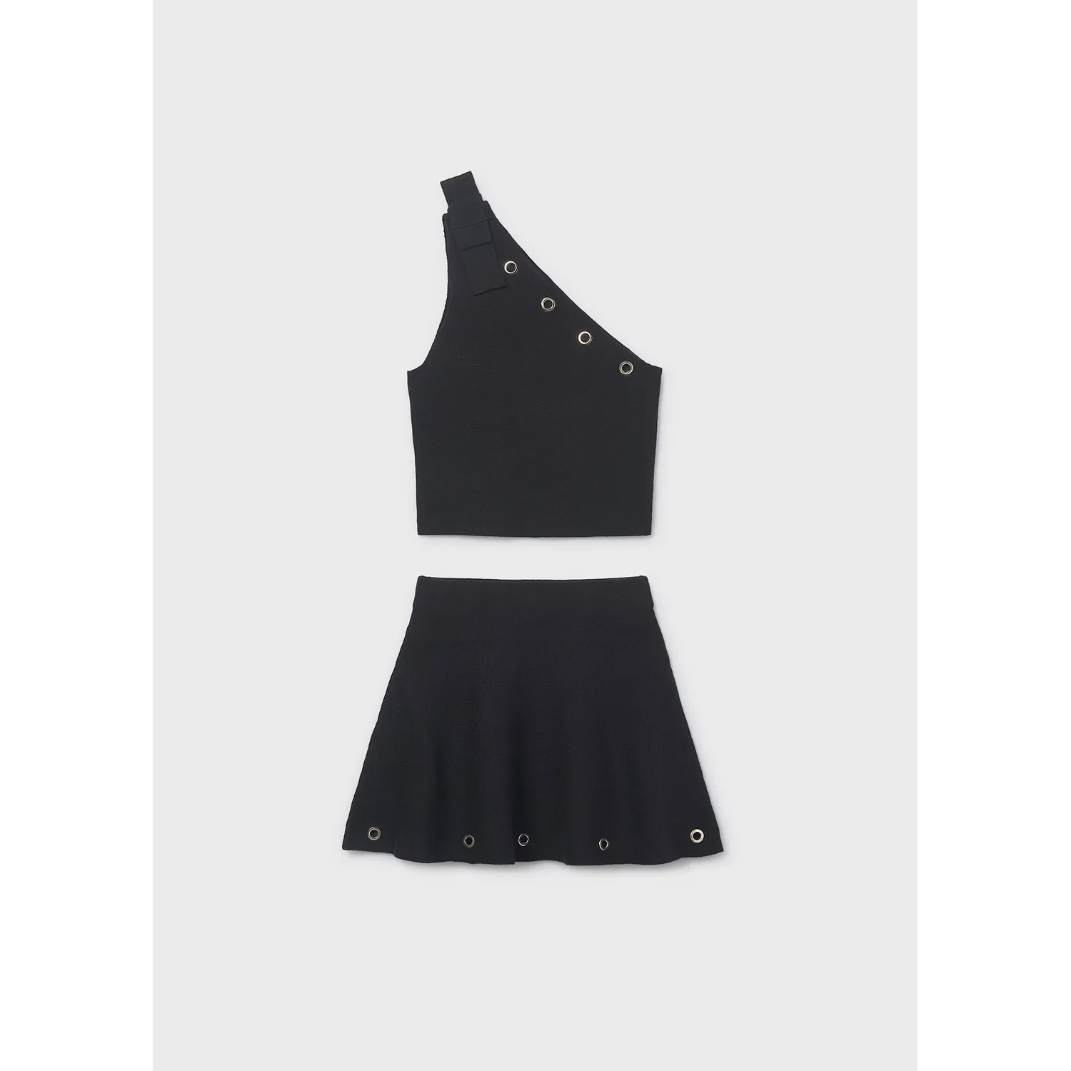 2PC BLACK KNIT SKIRT SET GOLD CROMMETS TRIM / 6918-015 2PC BLACK KNIT SKIRT SET GOLD CROMMETS TRIM / 6918-015