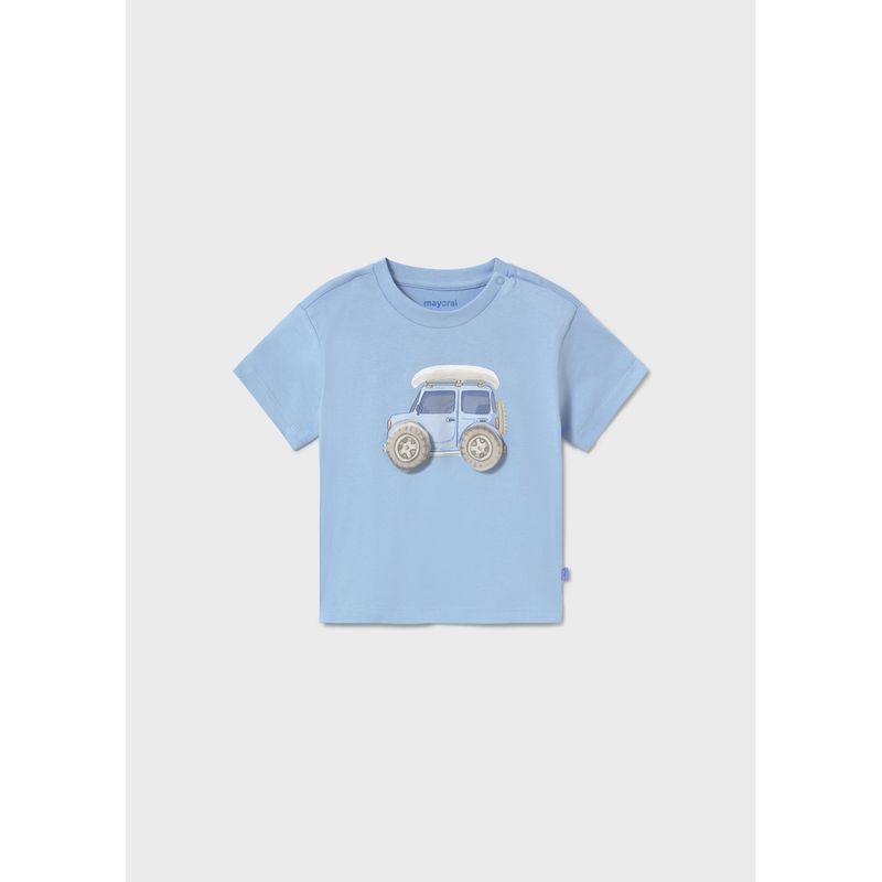 SKY BLUE TSHIRT TRUCK WEEL APPLIQUE SHORT SLEEVE / 1011-089