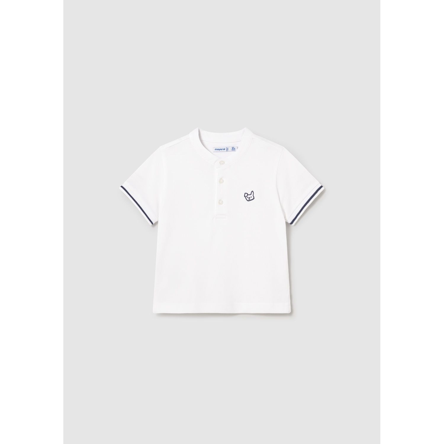 WHITE POLO MAO NECK SHORT SLEEVE NVY TRIM / 1106-035