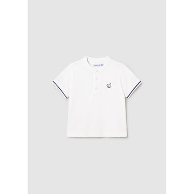 WHITE POLO MAO NECK SHORT SLEEVE NVY TRIM / 1106-035