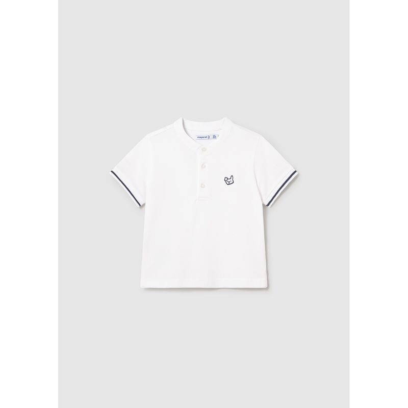 WHITE POLO MAO NECK SHORT SLEEVE NVY TRIM / 1106-035