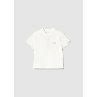 CREAM POLO TSHIRT MAO COLLAR SHORT SLEEVE / 1106-036