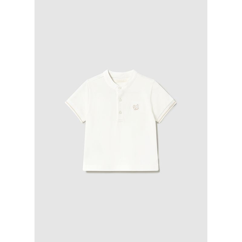 CREAM POLO TSHIRT MAO COLLAR SHORT SLEEVE / 1106-036