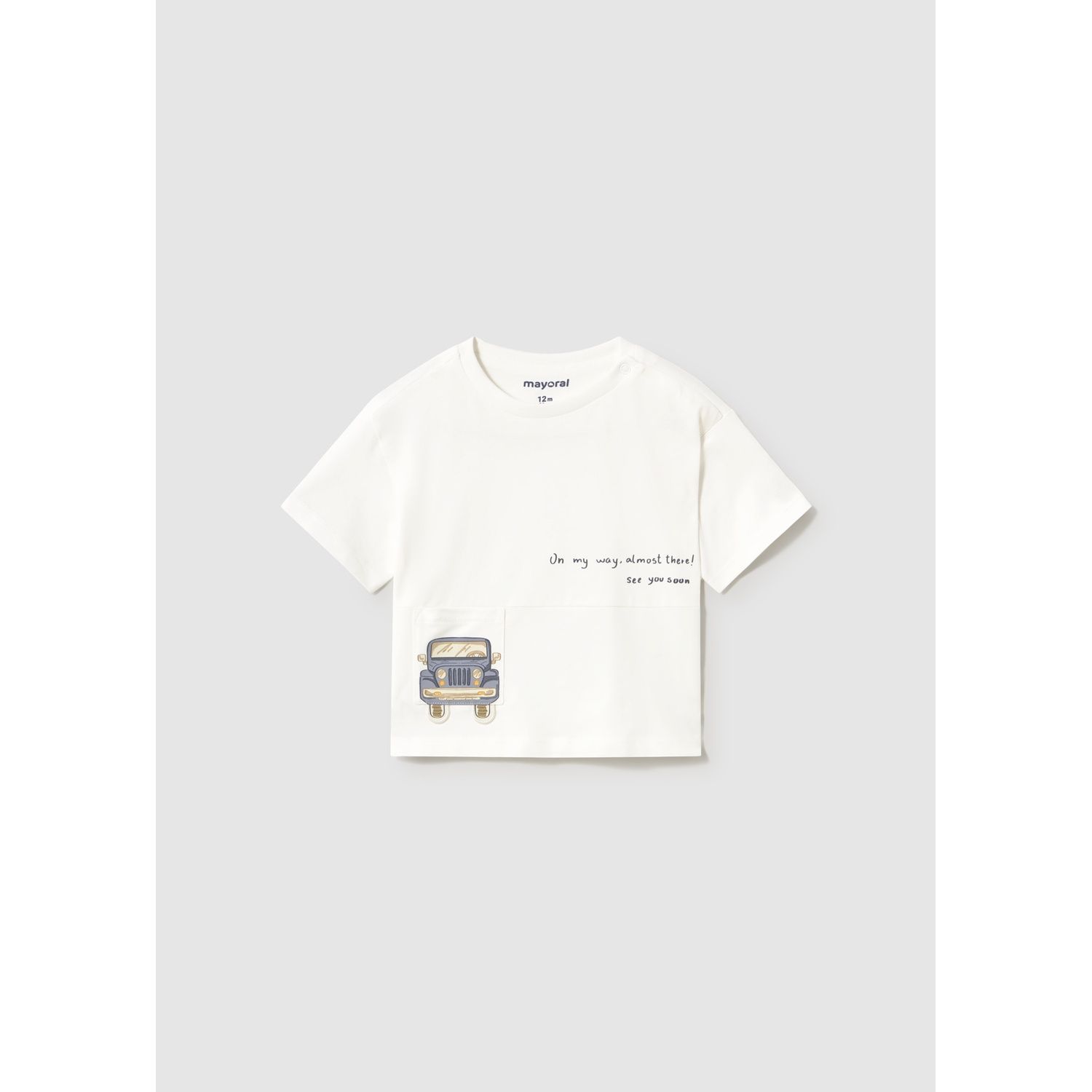 CREAM TSHIRT GRY TRUCK PRINT ON POCKET SHORT SLEEVE / 1005-016