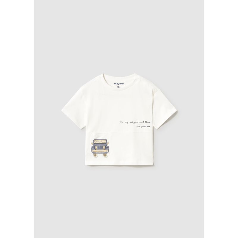 CREAM TSHIRT GRY TRUCK PRINT ON POCKET SHORT SLEEVE / 1005-016