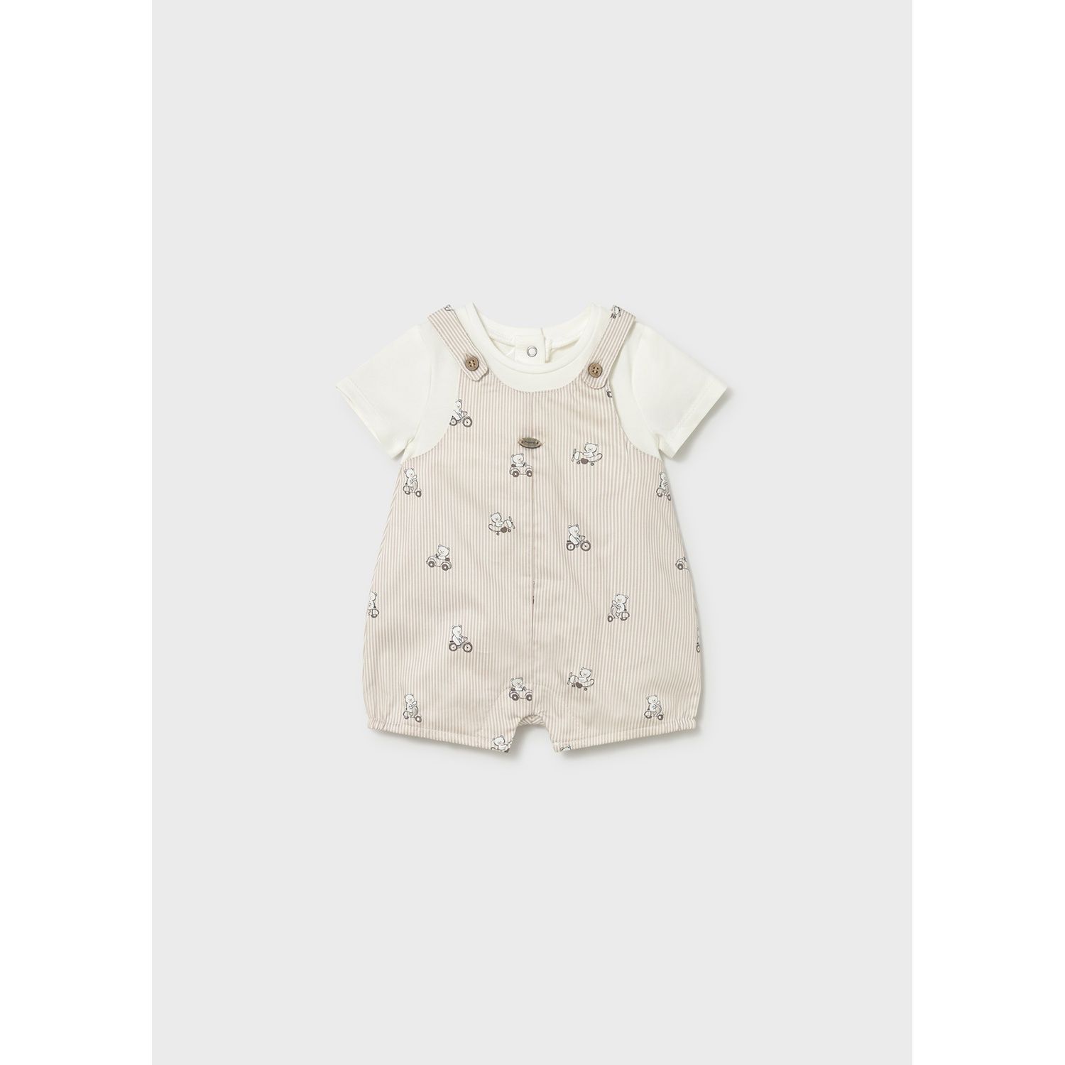 BEIGE STRIPED SHORT ROMPER BEAR PRINT / 1613-036