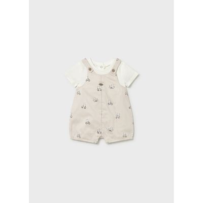BEIGE STRIPED SHORT ROMPER BEAR PRINT / 1613-036