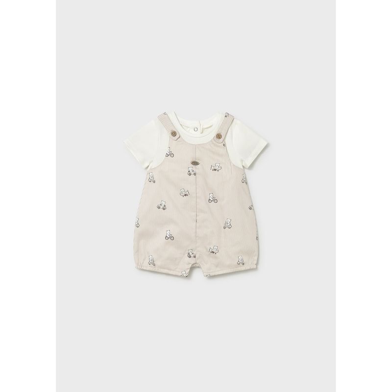 BEIGE STRIPED SHORT ROMPER BEAR PRINT / 1613-036